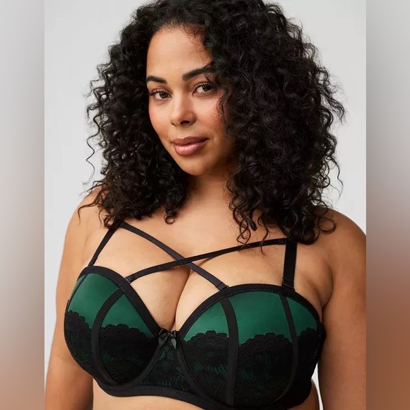 Torrid Curve Other - Torrid Curve Bombshell Strapless Padded Push-Up Bra 44C NWT Black Lace and Green